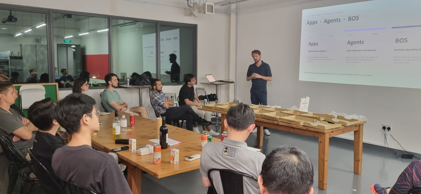 Wide shot of the talk session from the back of the room